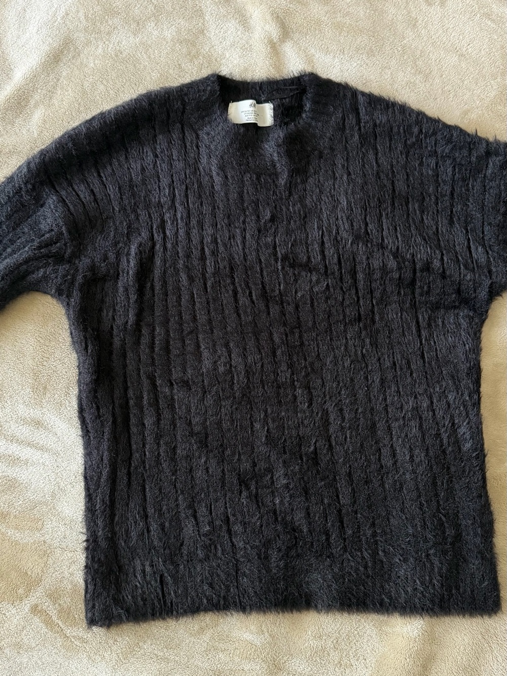 H&M Black Fuzzy Ribbed Crewneck Sweater